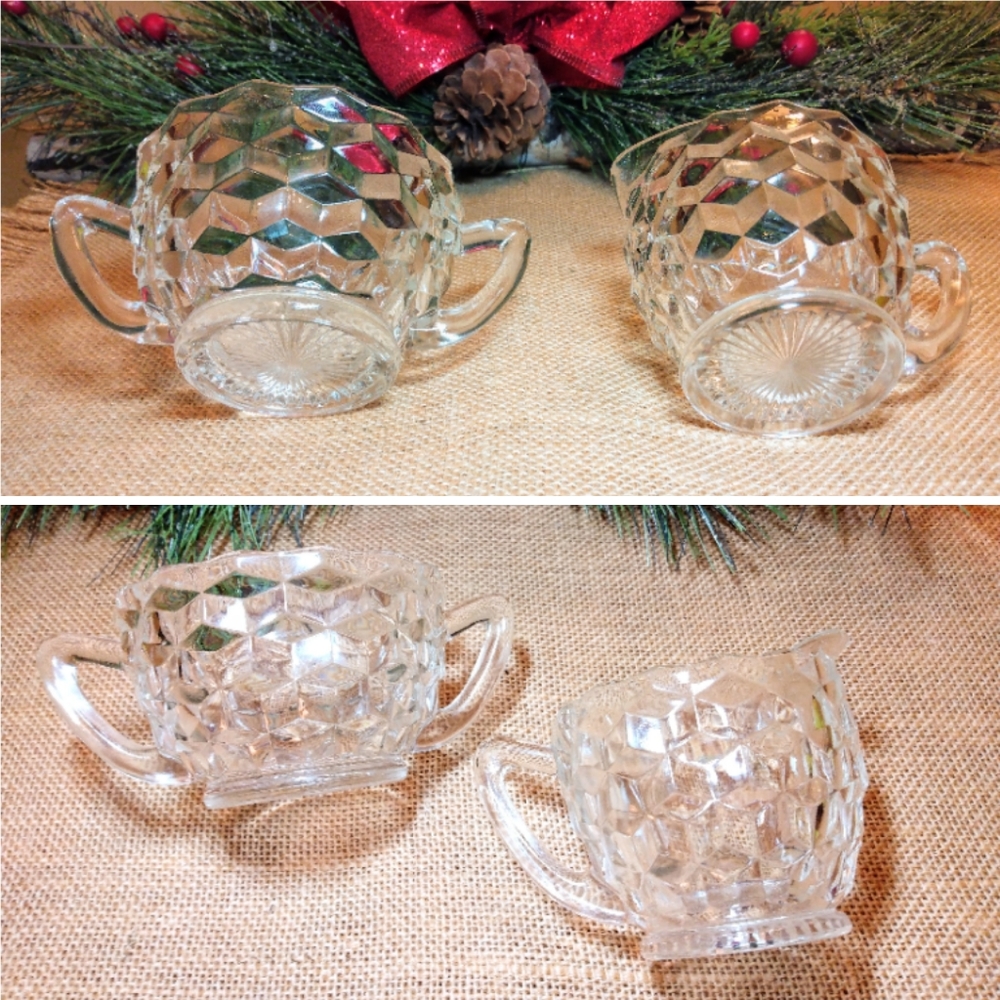 Jeanette Clear Cubist Glass | Creamer & Sugar Bowl Set